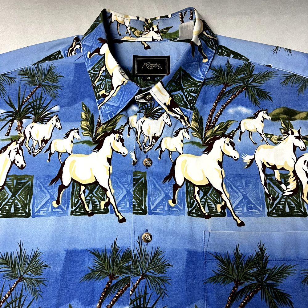 Roper Blue Horse Print Casual Button Down Shirt